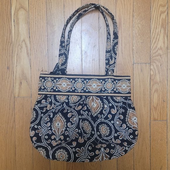 Vera Bradley Hannah Bag Cafe Latte Brown Black Purse Handbag Retired EUC - Picture 1 of 5